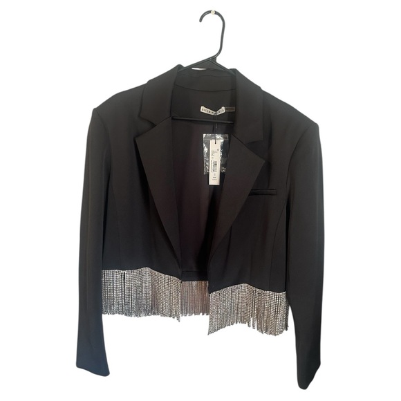 NWT Alice and Olivia Crystal Fringe Cropped Blazer - Picture 2 of 12